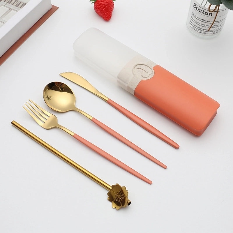 Retro Style Color Block Stainless Steel Fruit Spoon Knife Fork Set|Kitchen & Dining Cutlery Sets