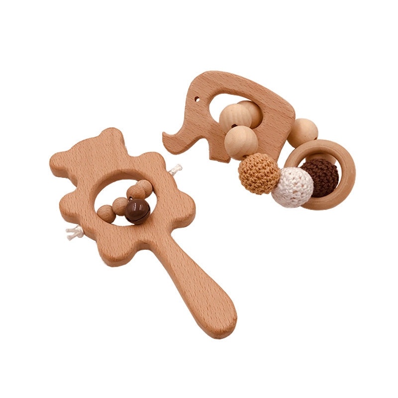 Baby Teething Bracelet with Beech Animal Molar Stick and Bear Toy | Baby Teething Accessories