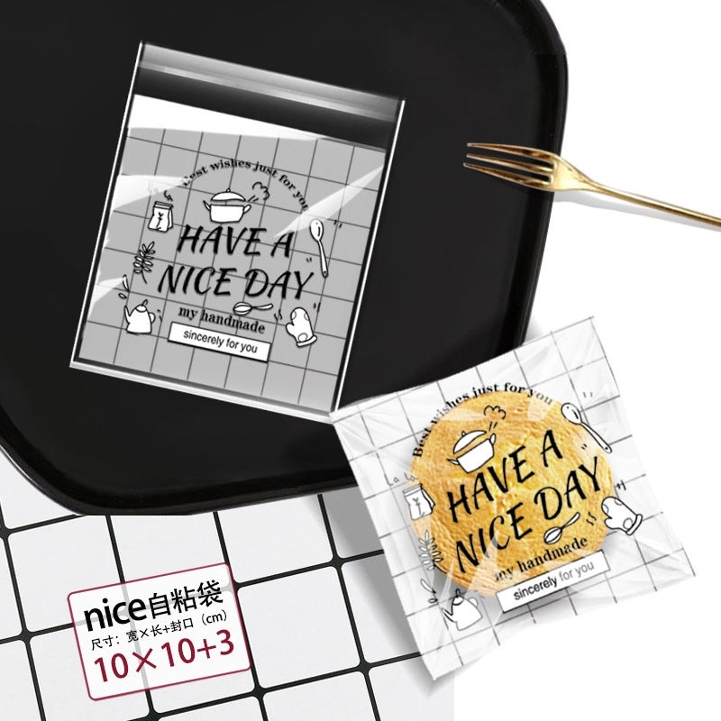 Happy Every Day Snowflake Crisp Cookie Self-adhesive Packaging Bags for Mooncake and Nougat Gifts|Packaging & Wrapping Supplies