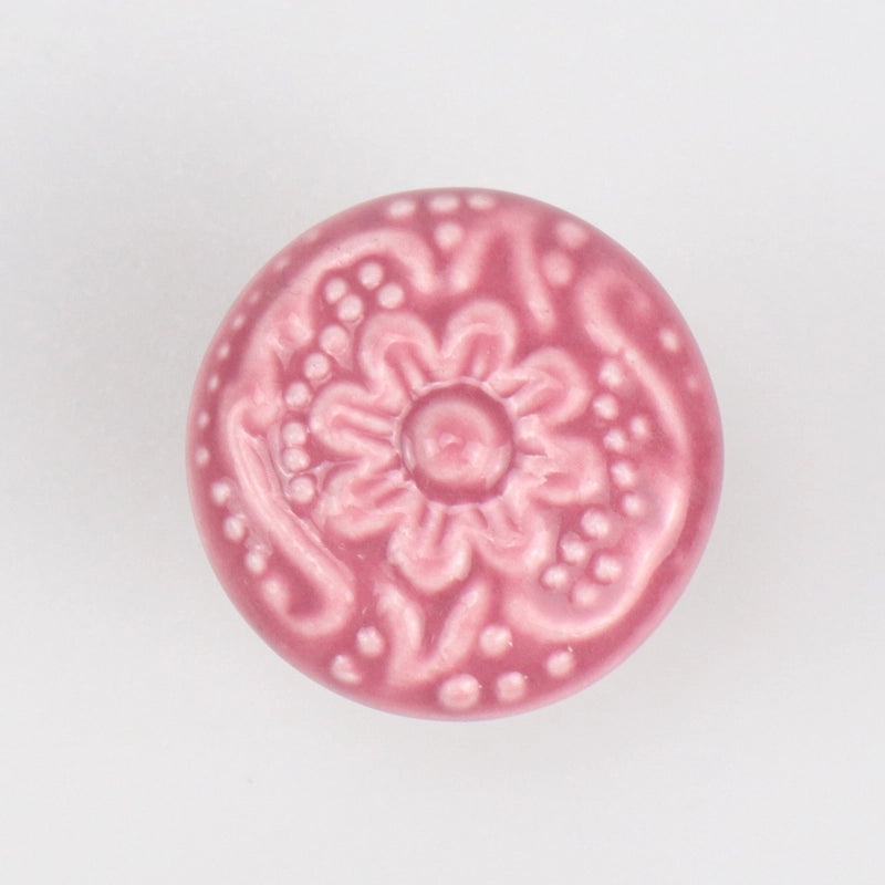 Ceramic Flower Cabinet Handle with Wooden Base | Cabinet Hardware