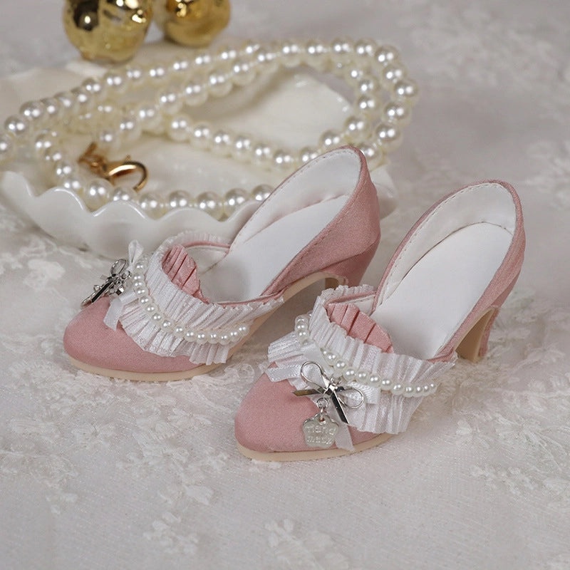 Multicolor High Heel Pearl Shoes for BJD Baby Doll SD Figures Metal Bow Pointed Fashion Baby Shoes|Doll Accessories