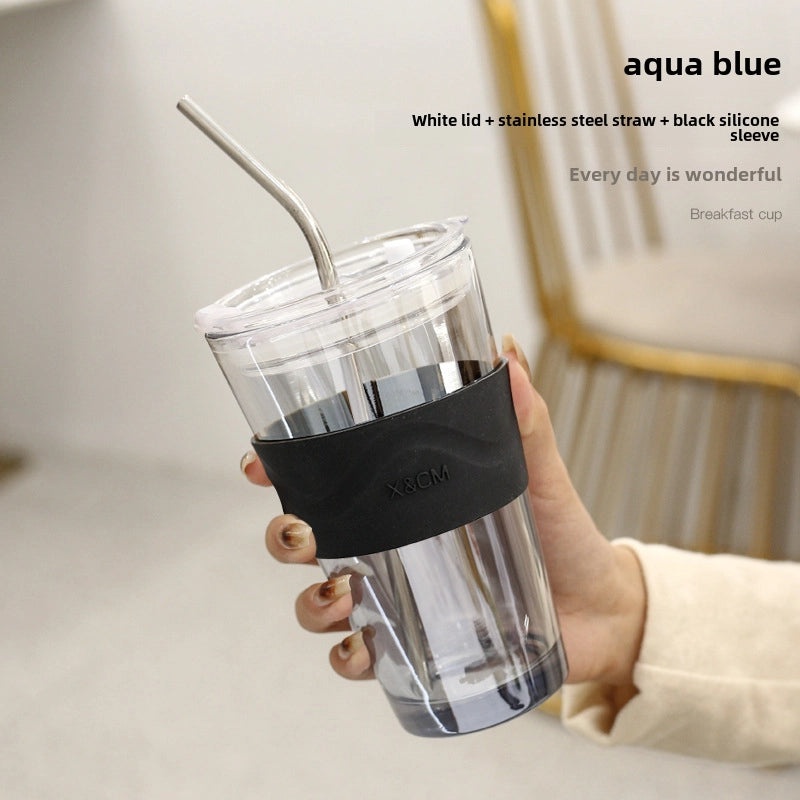 Northern Lights Glass Straw Cup Portable Household Student Drinkware Trendy Couple Small High-Value Cup|Kitchen & Dining