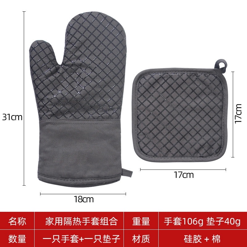 Unisex Non-slip Silicone Cotton Baking Oven Gloves Heat Resistant Check