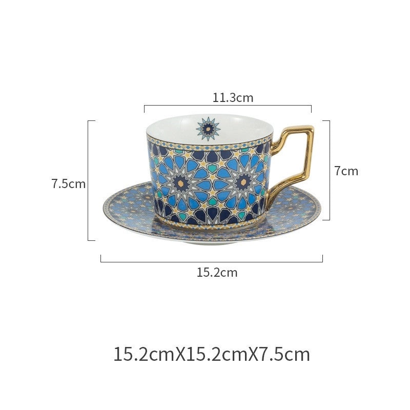 Retro Geometric Devil's Eye White Porcelain Mug with Placemat Set | Kitchen & Dining Accessories