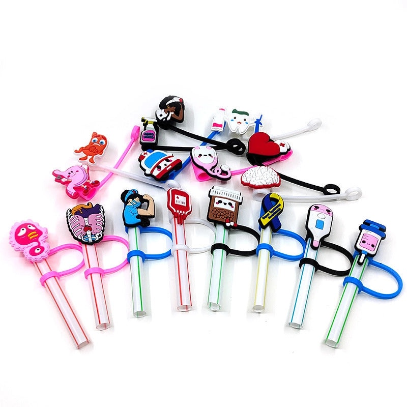 10 Pieces Multicolor PVC Straw Decorative Caps for Casual Vacation Style|Accessories