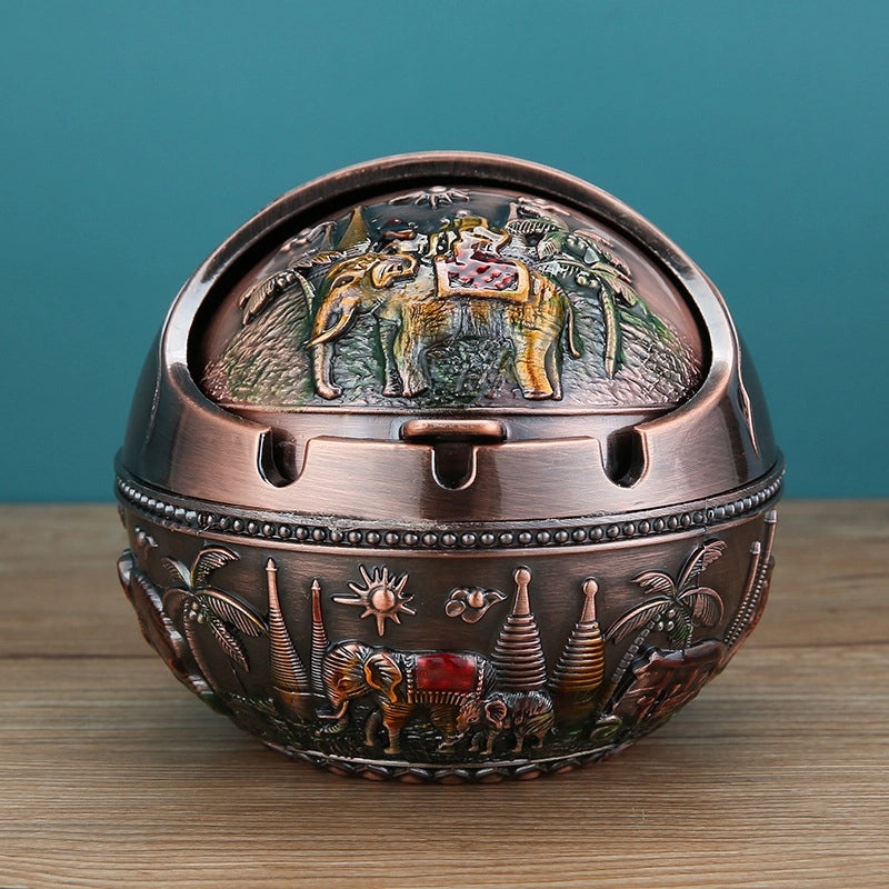 Vintage Elephant Peacock Rose Metal Ashtray Decorative Ornament|Home Decor & Accessories