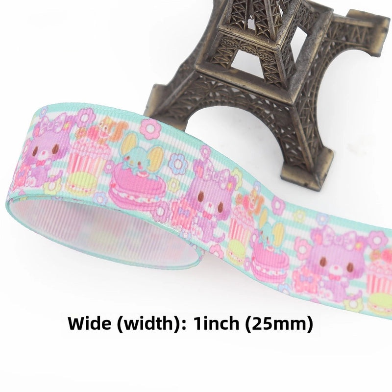 Cartoon Soft Color Thermal Transfer Printed Ribbed Ribbon DIY Handmade Bow Hair Accessory Gift Packaging|Hair Accessories