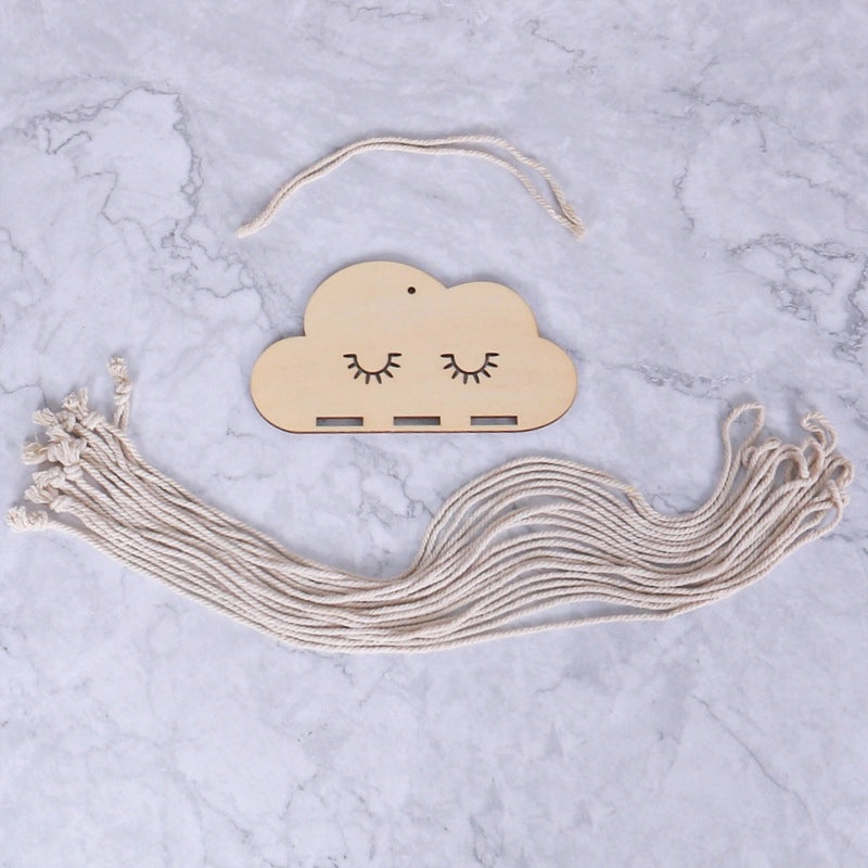 Nordic Style Cloud Wood Chip Hair Clip Holder with Decorative Wall Pendant | Hair Accessories Storage