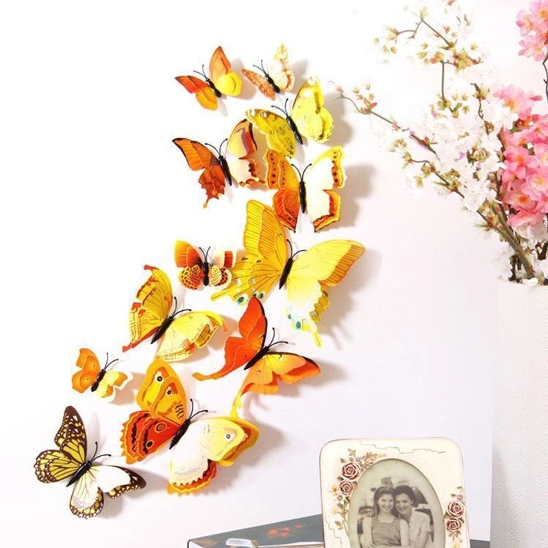 3D Butterfly Wall Stickers with Glue Imitation Decorative Fridge Magnets for Wedding Home Decor|Home Decor & Wall Art