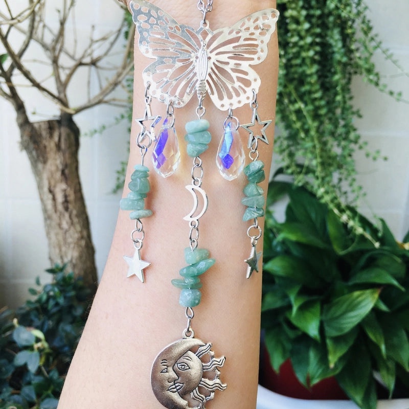 Christmas Pastoral Sun and Butterfly Crystal Pendant Wind Chime Wall Hanging|Home Decor