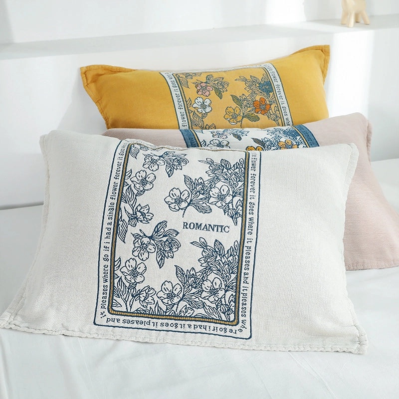 Pure Cotton Gauze Pillow Scarf Moisture-Absorbing Breathable Soft Skin-friendly European Style Thickened Student Couples Cover | Home Textiles