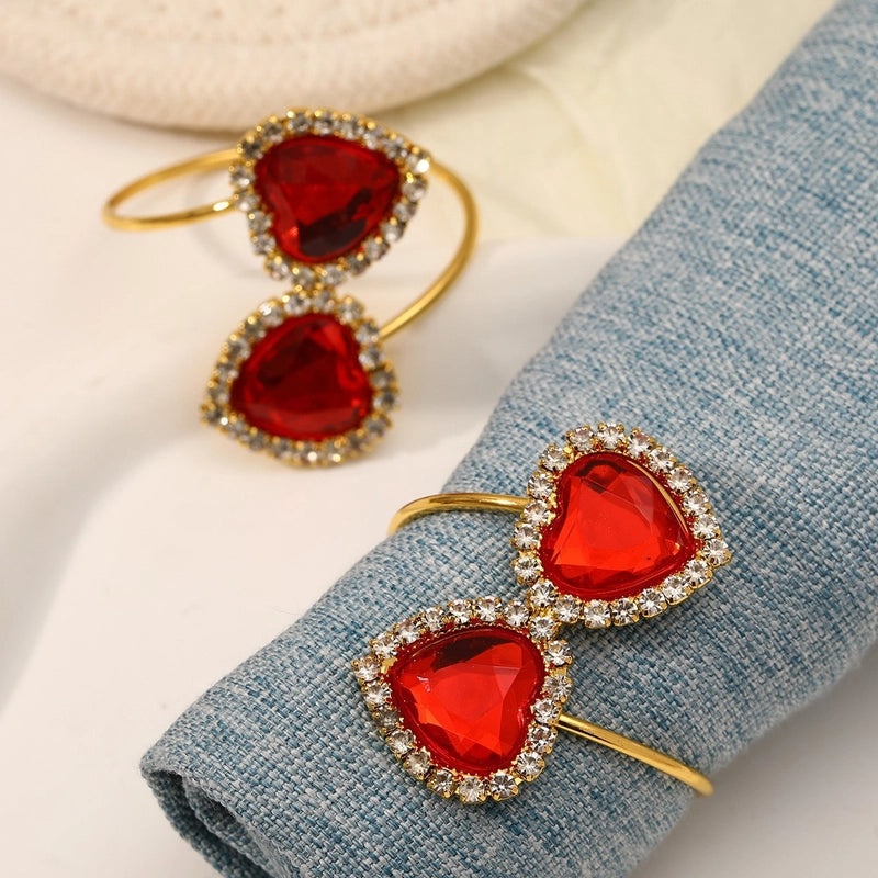 Valentine's Day Red Heart Flower Alloy Napkin Ring Casual Elegant Pastoral Style 1 Piece|Home Decor Tableware