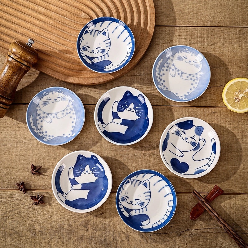 Japanese Style Cat Ceramic Dish Cartoon Soy Sauce Dish Small Seasoning Dish for Dining Table|Kitchen & Dining