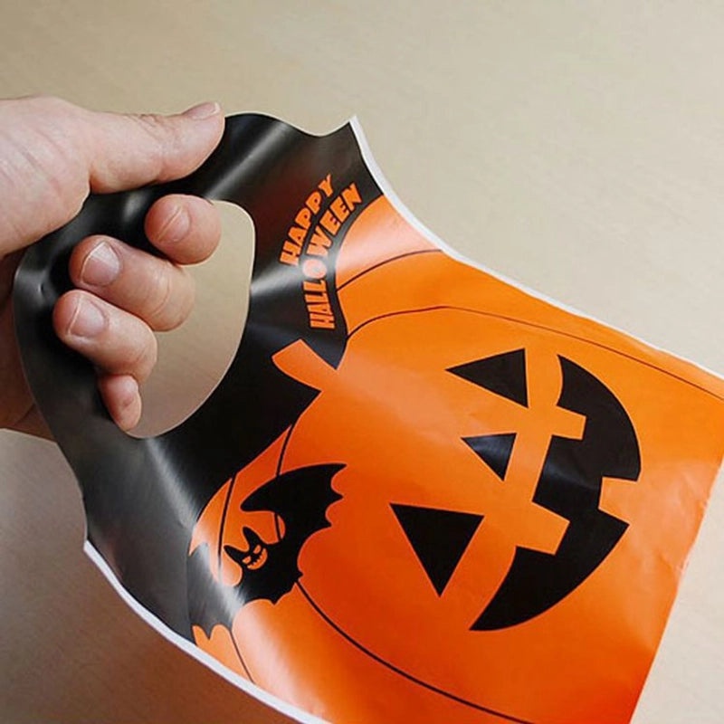 Halloween Orange Pumpkin Head Plastic Shopping Bag Reusable Grocery Tote | Shopping Bags