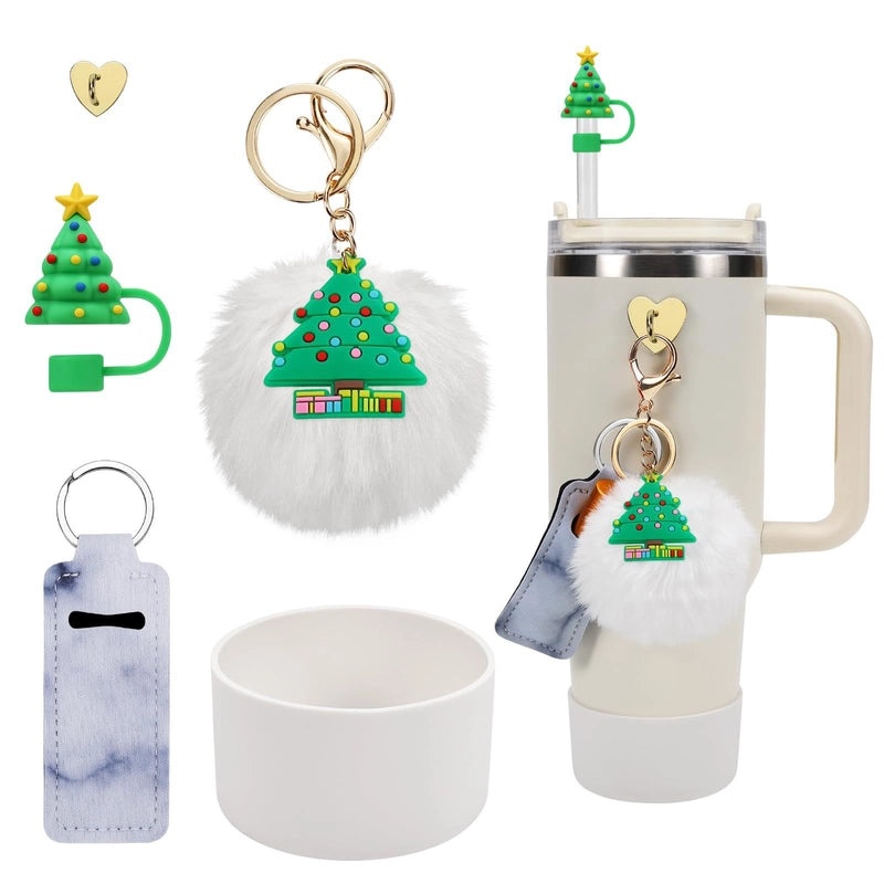 Christmas Themed Cute Bat Ghost Elk Silicone Straw Cap Pendant Set|Holiday Drink Accessories