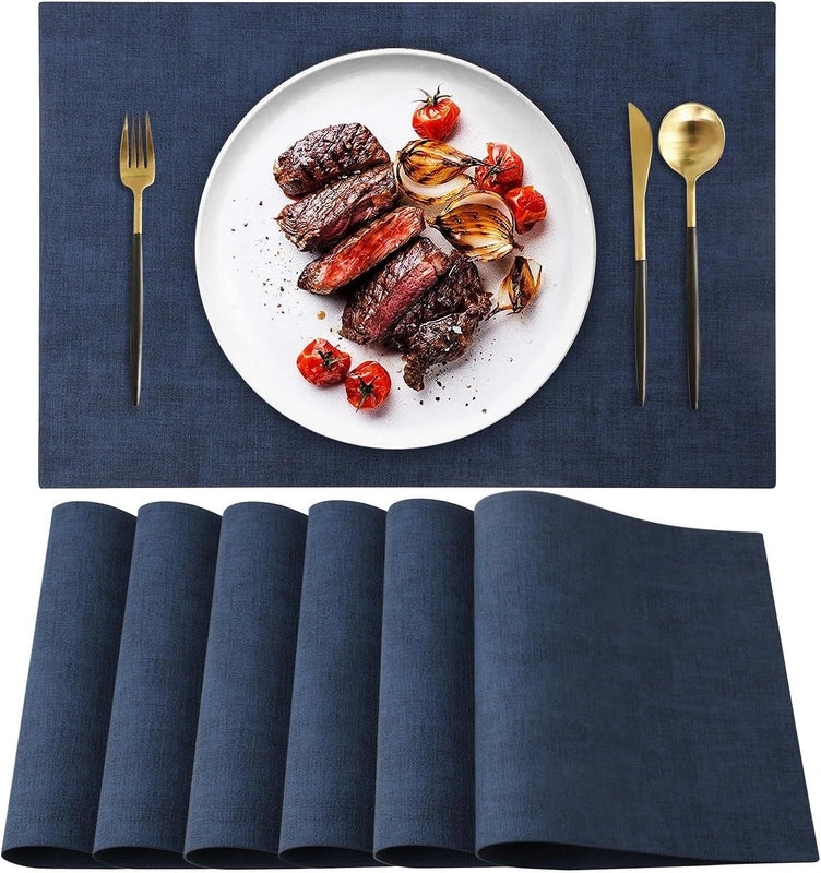 Square Double-Sided Waterproof Leather Placemat with Cloth Pattern | Dining Table Mats & Tableware Accessories