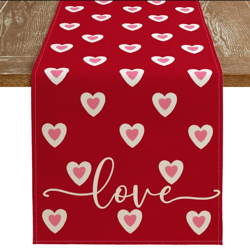 Valentine's Day Elegant Minimalist Heart Letter Polyester Tablecloth | Home Decor