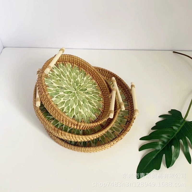 Handwoven Floral Rattan Shell Storage Basket for Casual Home Décor|Home Storage & Organization