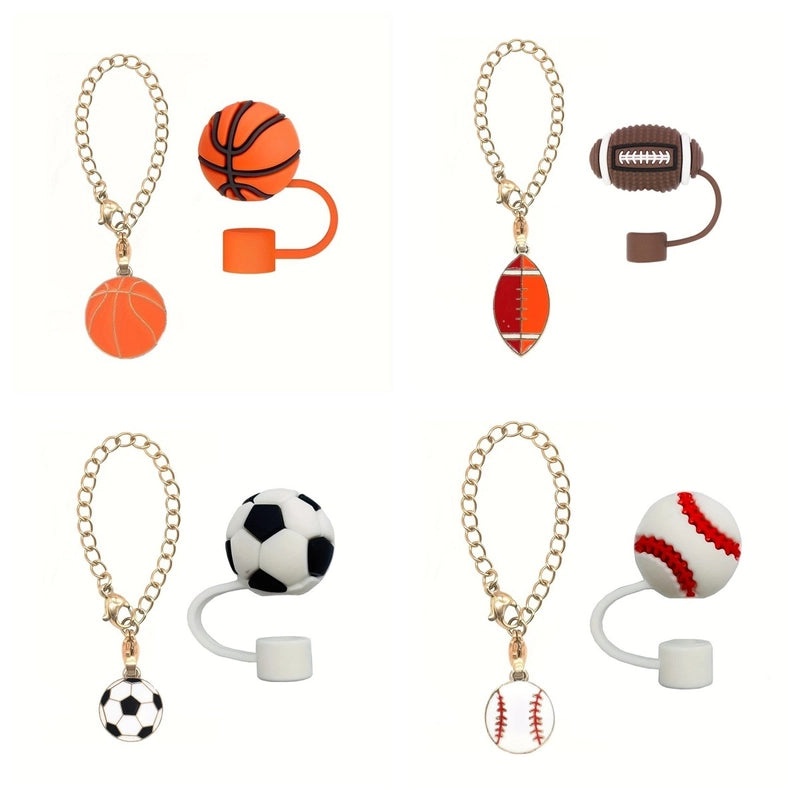 Cute Basketball Football Silicone Straw Cap Set for Kids | Drinkware Accessories