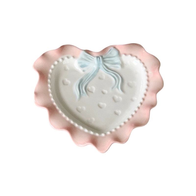 Adorable Red Heart Bow Porcelain Plate Single Piece|Kitchen & Dining