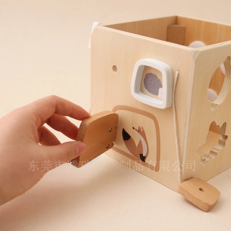 Children's Wooden Round Bead Shape Five-in-One Educational Busy Box Toy for Cognitive Development|Educational Toys