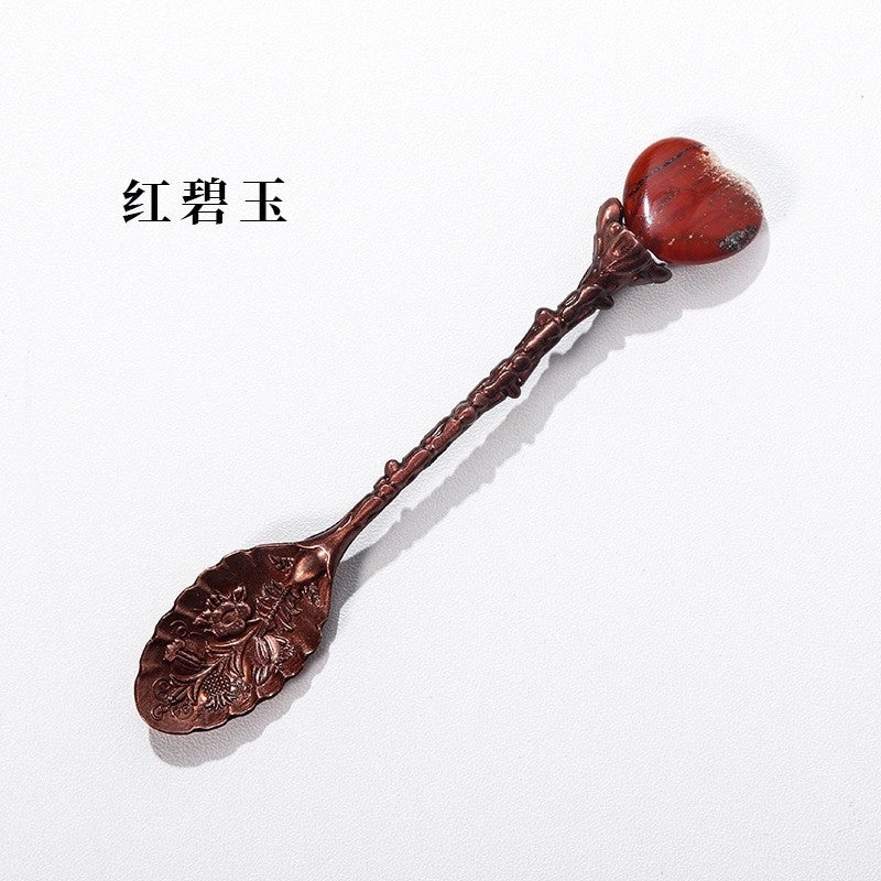 Natural Amethyst Flower Copper Spoon with Long Handle | Home Decor & Kitchen Accessories