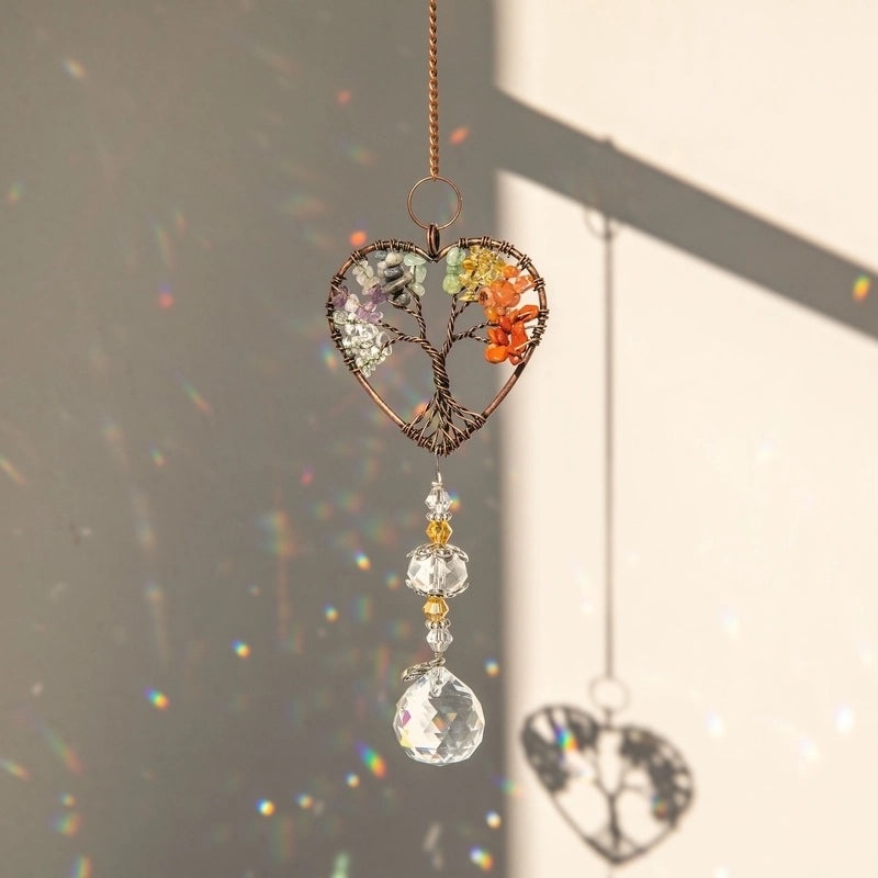 Heart-Shaped Tree of Life K9 Crystal Suncatcher Wind Chime Decor | Home Decor