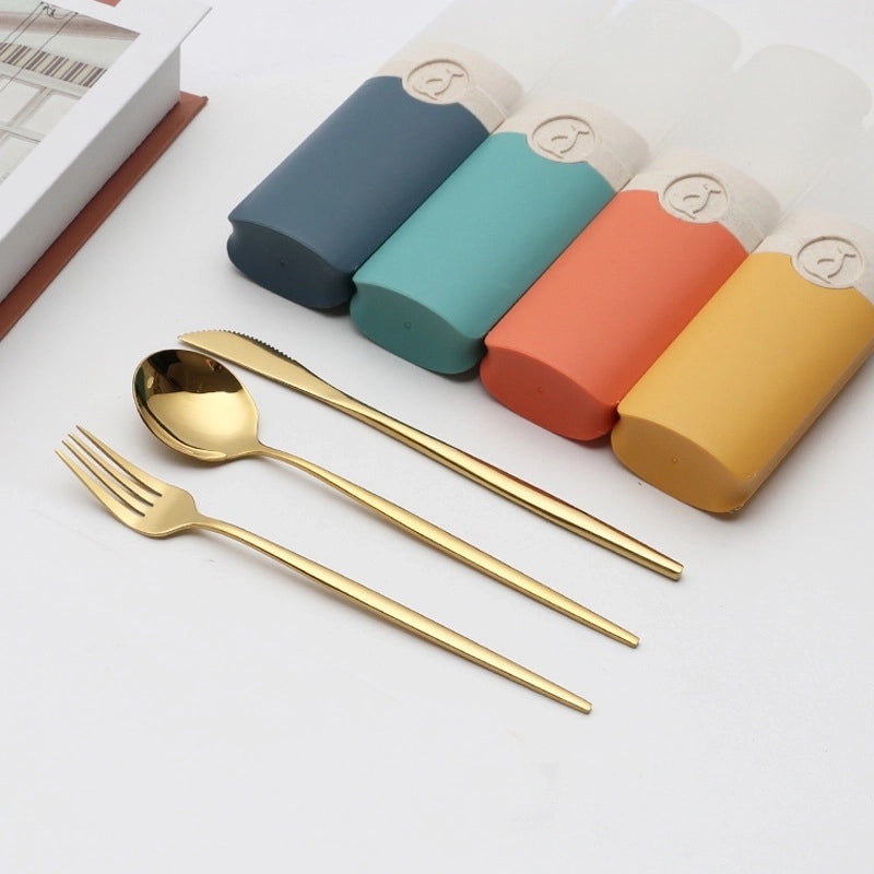 Retro Style Color Block Stainless Steel Fruit Spoon Knife Fork Set|Kitchen & Dining Cutlery Sets