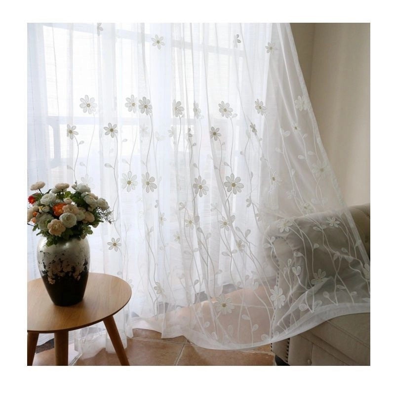 Luxury White Embroidered Mesh Curtains Retro Style Half-Light Yarn Sheer Drapes for Living Room Balcony|Home Decor Curtains