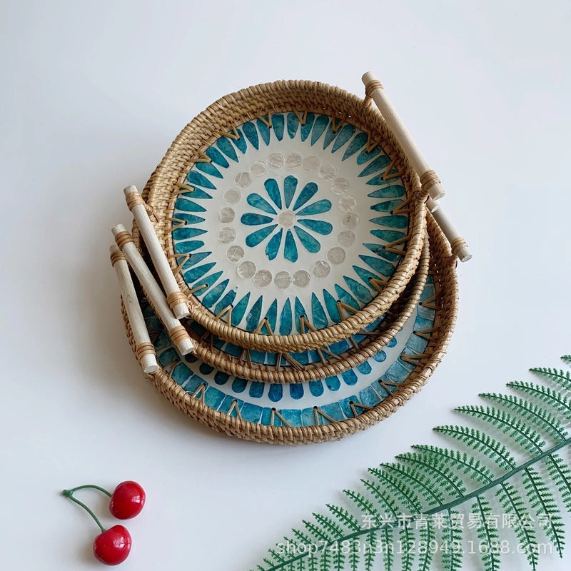 Handwoven Floral Rattan Shell Storage Basket for Casual Home Décor|Home Storage & Organization