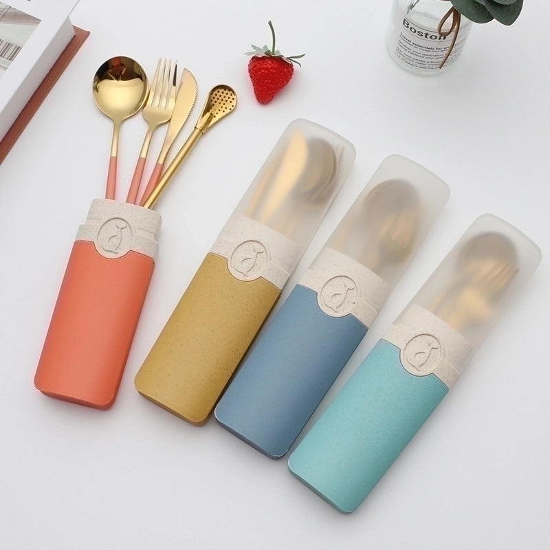 Retro Style Color Block Stainless Steel Fruit Spoon Knife Fork Set|Kitchen & Dining Cutlery Sets