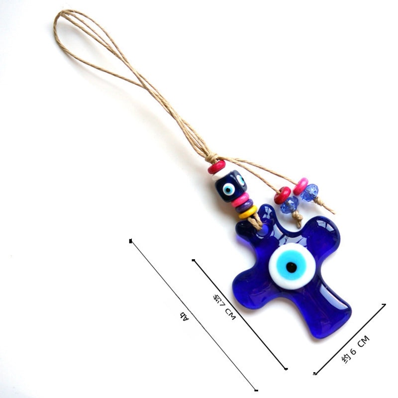 Turkish Blue Evil Eye Cross Pendant Glass Wall Hanging Decoration | Home Decor & Accessories