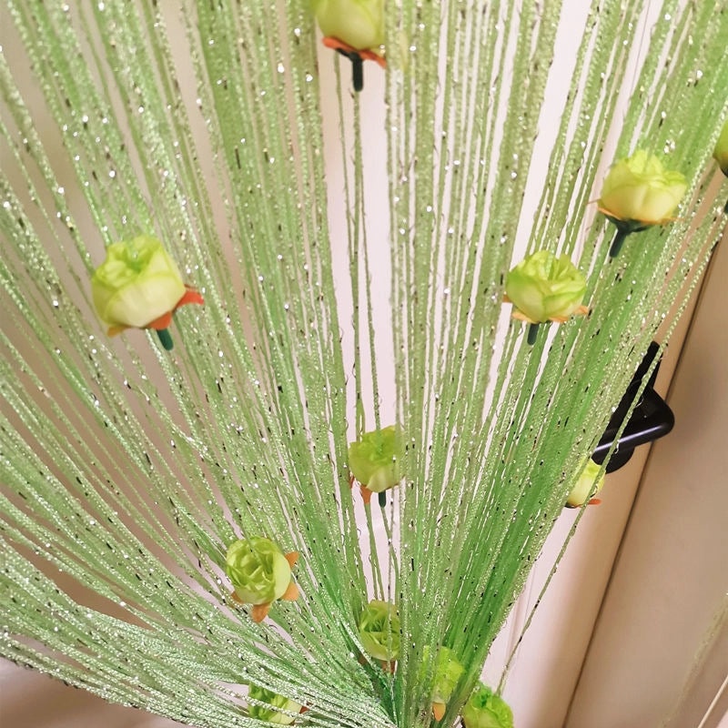 Silver Rose Thread Curtain 1x2 Door Partition Drapes Privacy Porch Divider | Home Decor Curtains