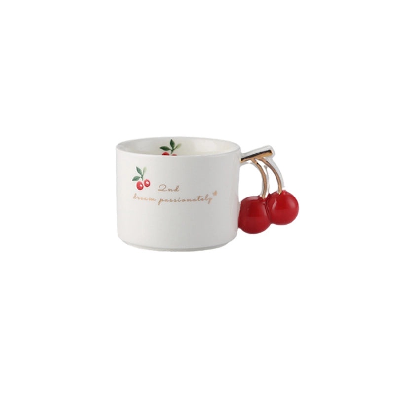 Charming Cherry Design White Porcelain Coffee Mug | Kitchenware & Drinkware