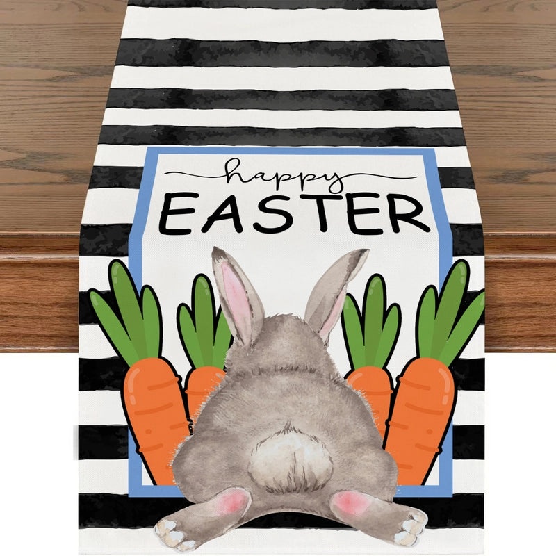 Cute Easter Home Decor Polyester Tablecloth Multicolor Bunny Stripe