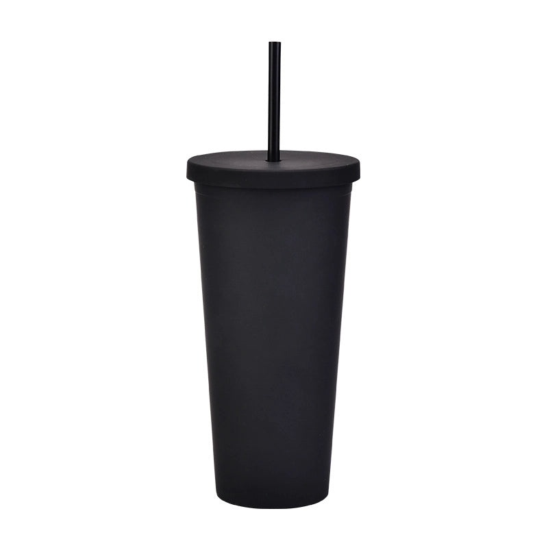 24oz Double-layer Frosted Plastic Straw Cup with Lid | Drinkware & Tumblers