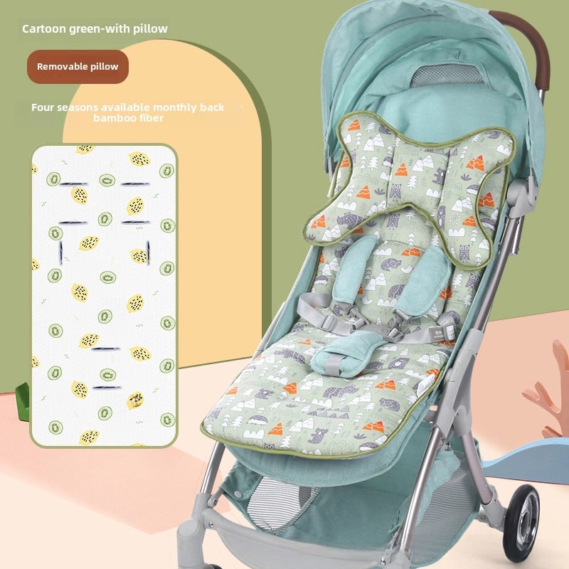 Baby Stroller Cushion Double-Sided Cotton Thick Soft Warm Breathable Ice Silk for All Seasons|Baby Stroller Accessories