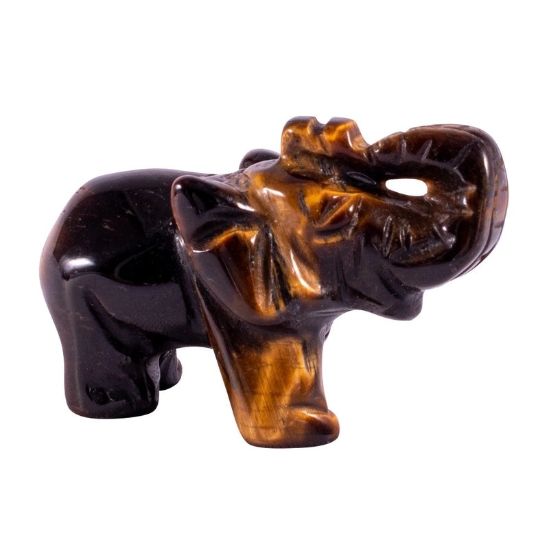 Elegant Minimalist Elephant Figurine with Tiger Eye Gemstone | Home Decor Ornaments