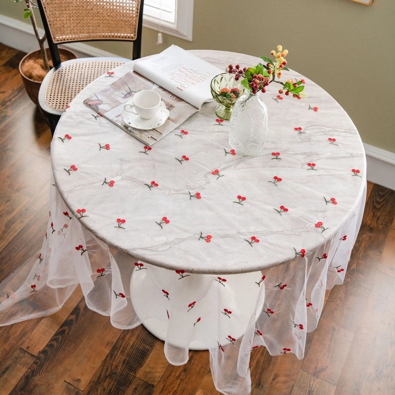 Red Peach Embroidered Tablecloth for Cake Photography Background | Photography Props