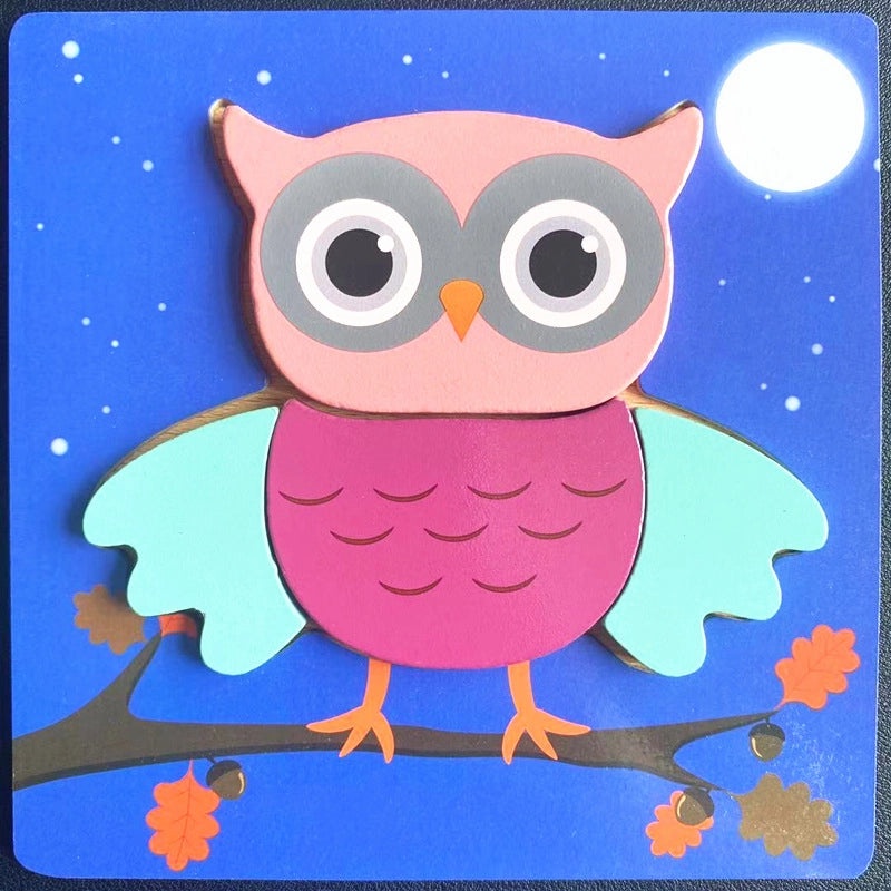 Wooden 3D Animal Puzzle for Kids Early Learning Handheld Board Cartoon Educational Toy | Educational Toys & Games