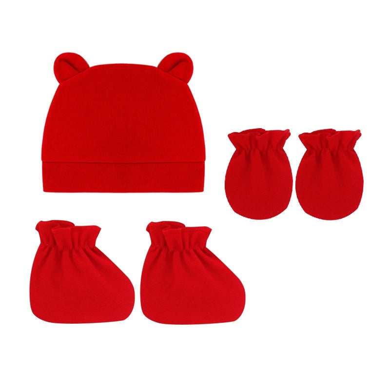 Newborn Baby 3 Piece Set Solid Color Hat Gloves and Foot Cover 0-3 Months|Baby Accessories