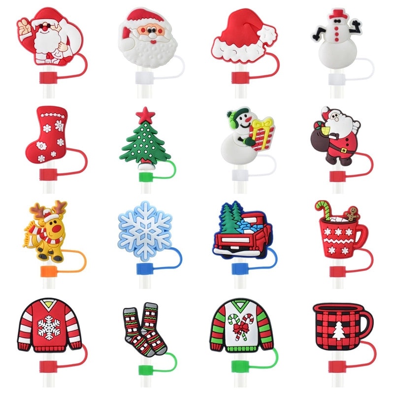 Christmas Holiday Silicone Santa Straw Caps 10PCS|Drinkware Accessories
