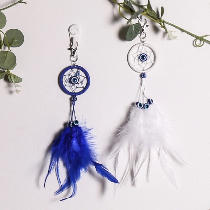 Bohemian Dream Catcher Keychain with Feather and Evil Eye Charm|Accessories & Keychains