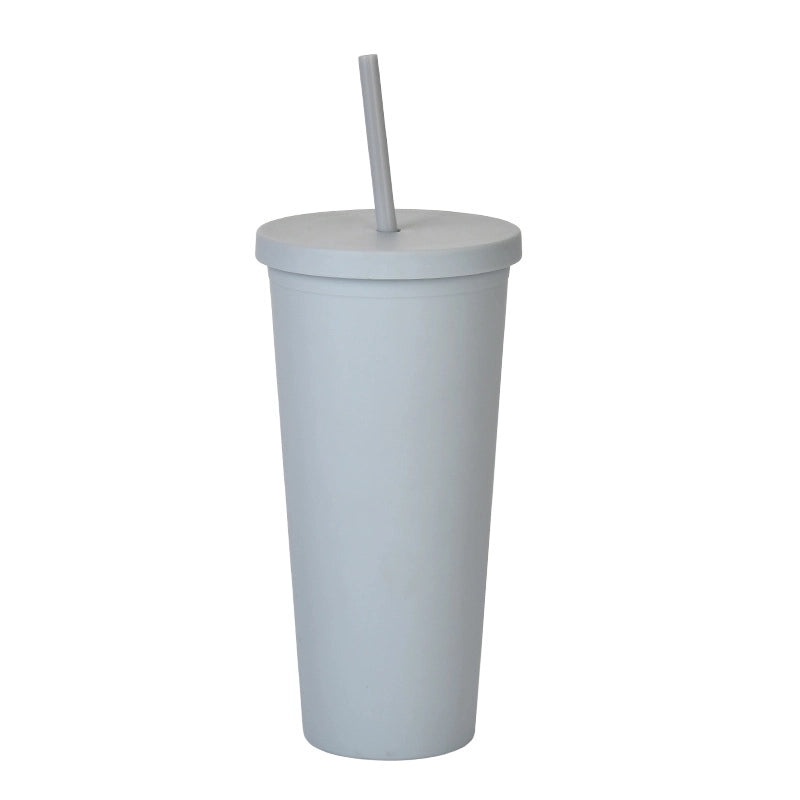 24oz Double-layer Frosted Plastic Straw Cup with Lid | Drinkware & Tumblers