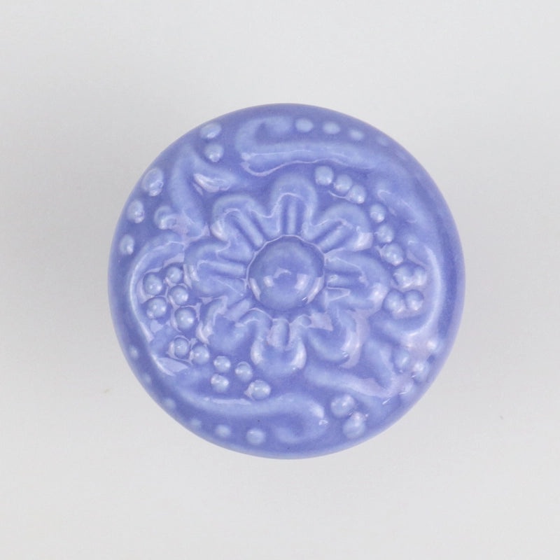 Ceramic Flower Cabinet Handle with Wooden Base | Cabinet Hardware