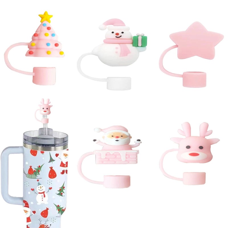 Christmas Holiday Silicone Straw Cap with Christmas Tree Santa Claus Snowman Design | Drink Accessories