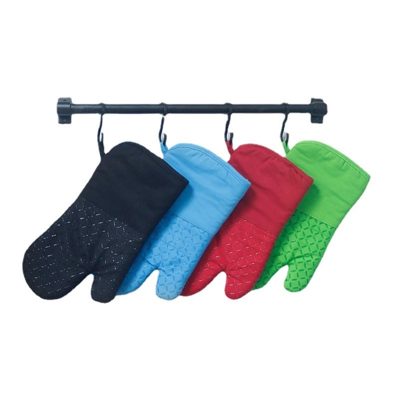Unisex Non-slip Silicone Cotton Baking Oven Gloves Heat Resistant Check