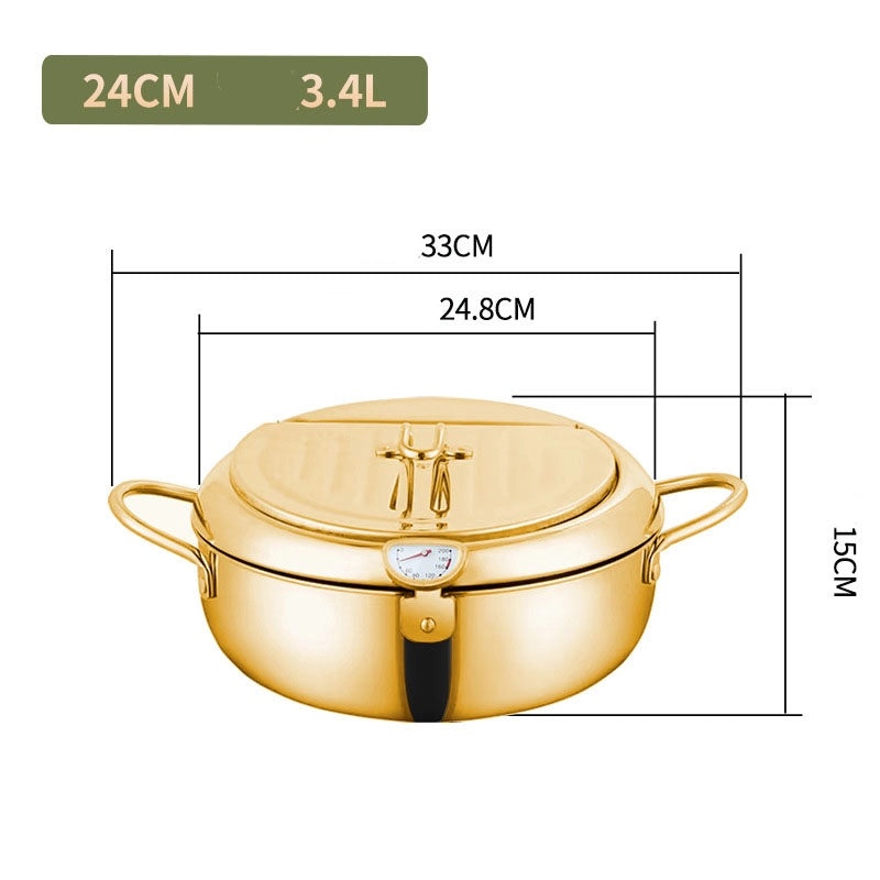 Japanese-Style 304 Stainless Steel Tempura Fryer with Double Bottom for Gas & Induction Cookers | Kitchen Cookware