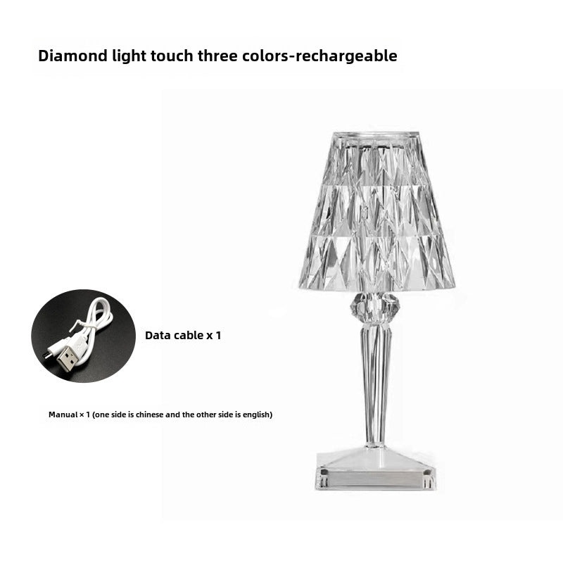 USB Crystal Diamond Table Lamp with Touch Control and USB Charging | Bedroom Nightlight & Atmosphere Lighting | Table Lamps
