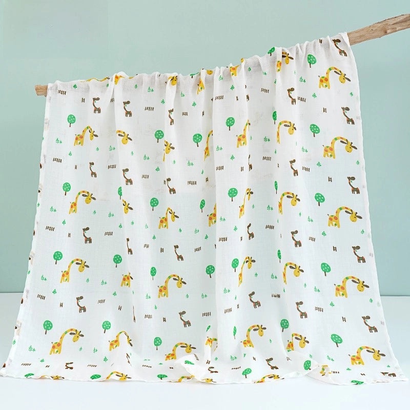 Double-layer Cotton Gauze Baby Swaddle Blanket Printed Bath Towel Sunshade Cart Cover|Baby Care Accessories